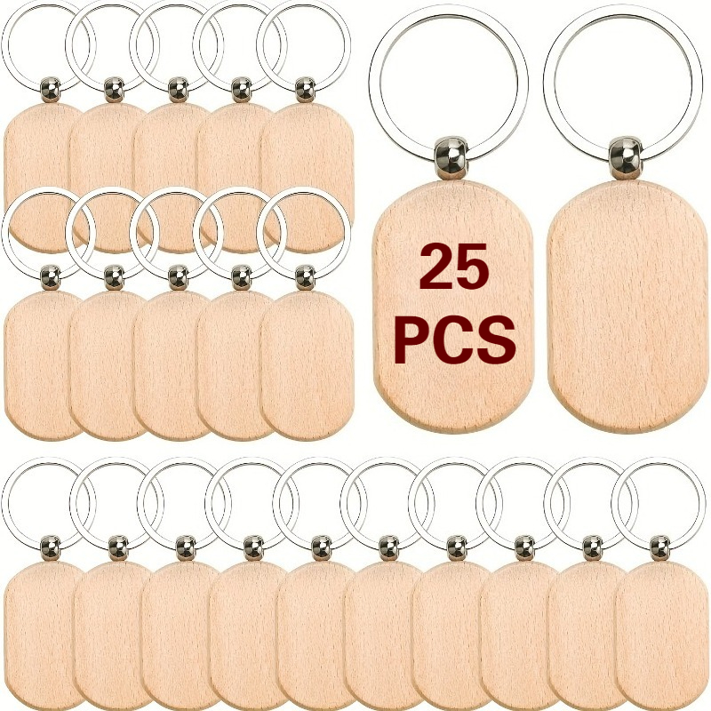 Image of Dofiki 25/50pcs Unfinished Wooden Keychains - Diy Craft Rectangle And Round Key Tags, Wood Keyrings, Round Wooden Key Tag Blanks For Diy Crafts, Pyrography & Engraving