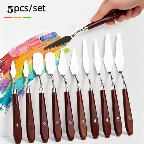 5pcs set palette knife painting stick stainless steel painting knife set professional painting scraper set gouache acrylic oil painting pigment scraper