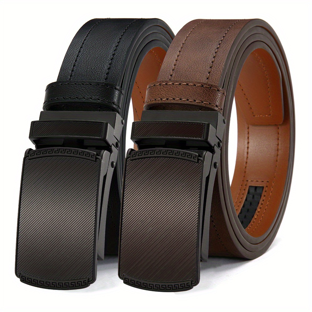 Image of Set Of 2 Adjustable Ratchet Belts For Middle-aged Men, Featuring -release Magnetic Alloy . The Wide Belts Are Suitable For Suits And Casual Jeans