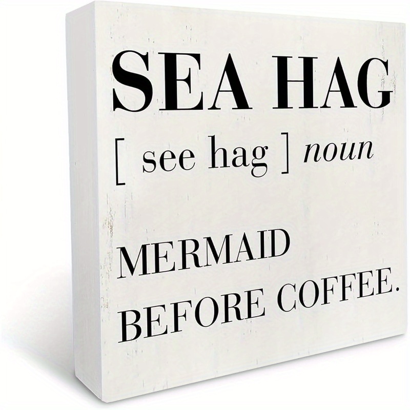 TEMU 1pc Farmhouse Mermaid - Coastal Decor With Definition, Artificial Wood Plaque For Kitchen, Office Shelf - Ocean Theme Decoration - 5x5 Inches,