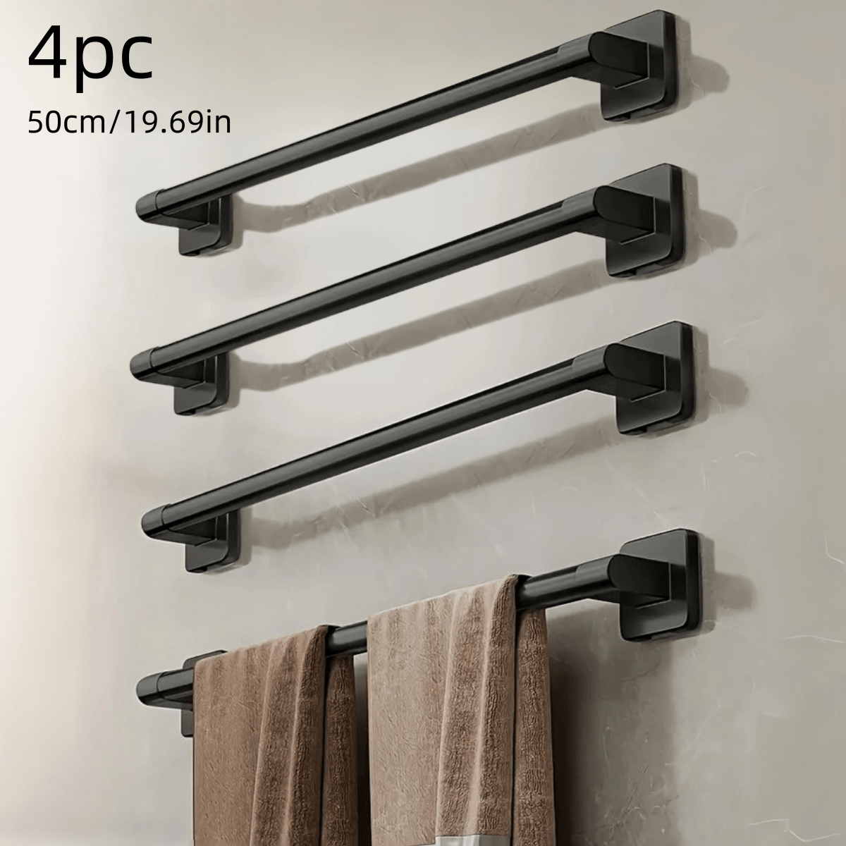 Image of 4pcs Heavy-duty No-drill Bathroom Towel Rack, Wall-mounted Towel Holder With Strong Load Capacity, Space- Organizer- Modern For Bathroom, Kitchen, Hotel, Spa- , Carbon Steel Construction, Towel Racks
