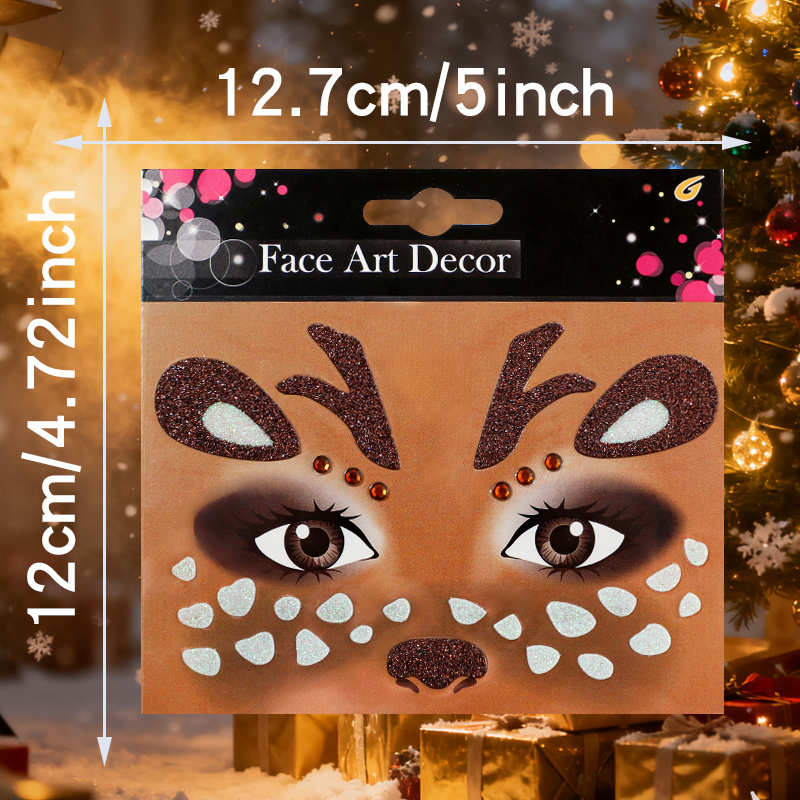 TEMU 1pc Christmas Reindeer Face Sticker, Holiday Party Stage Decoration Face Sticker, Self-adhesive Waterproof Sticker For Makeup Parties – Festive