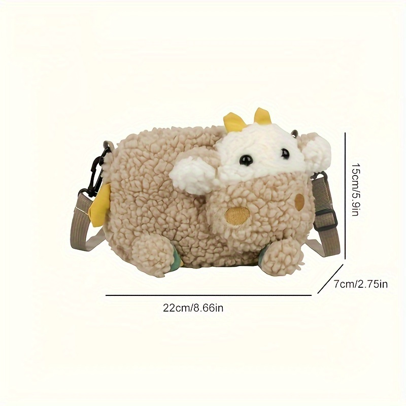 1pc Bolso de peluche de oveja de caricatura - Ligero, gran capacidad, muñeca súper linda con cierre de cremallera, forro de tela lavable a mano, ideal para viajes y regalos de vacaciones, Bolsa de regalo de vacaciones | Accesorio juguetón | Cierre de cremallera duradero, Bolsa de bandolera linda