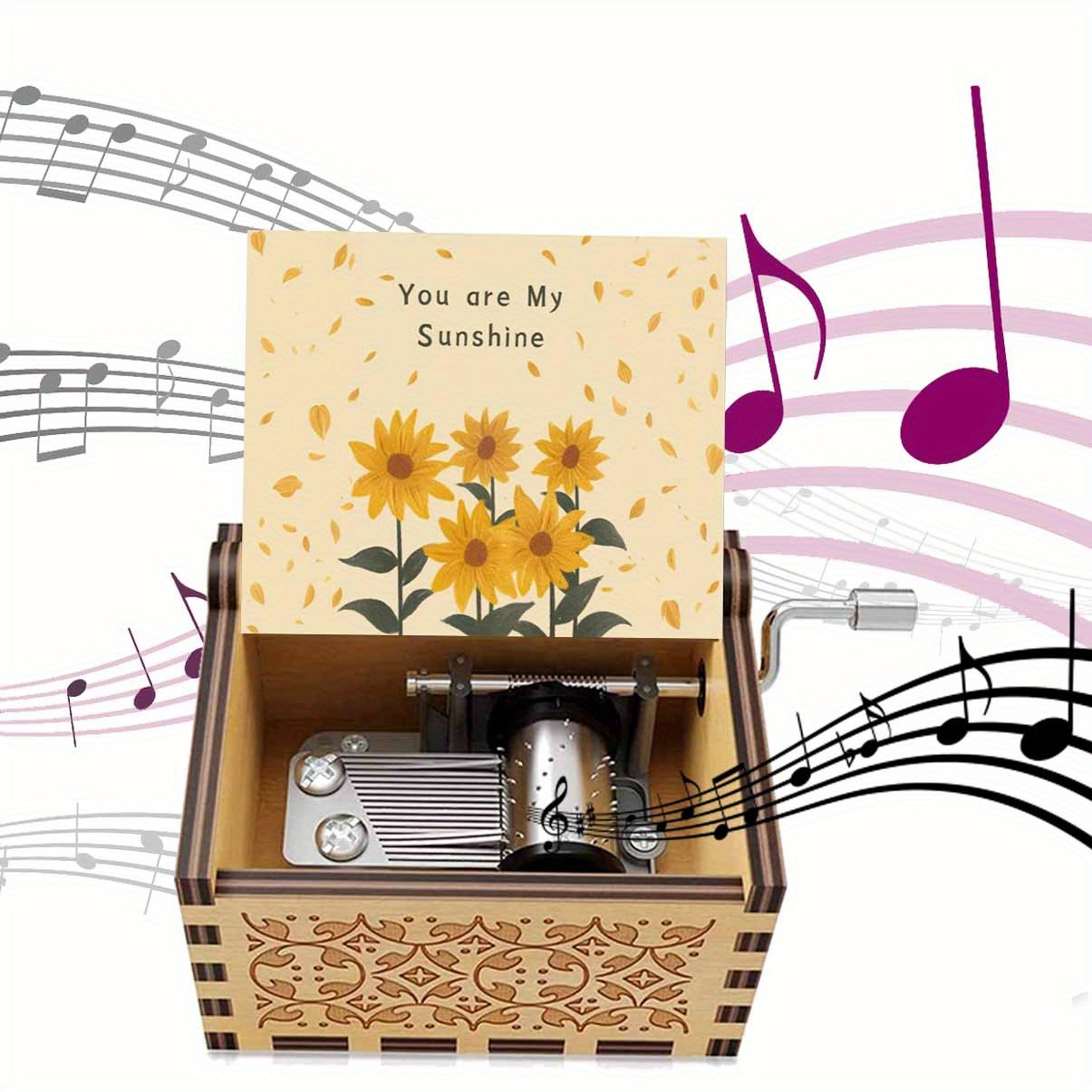 Image of A Vintage Wooden Music Box Carved With '', Perfect As A Gift For . An For Mother's Day, Birthdays, Anniversaries, Holidays, Valentine's Day, Weddings, And Serves As Home Decor