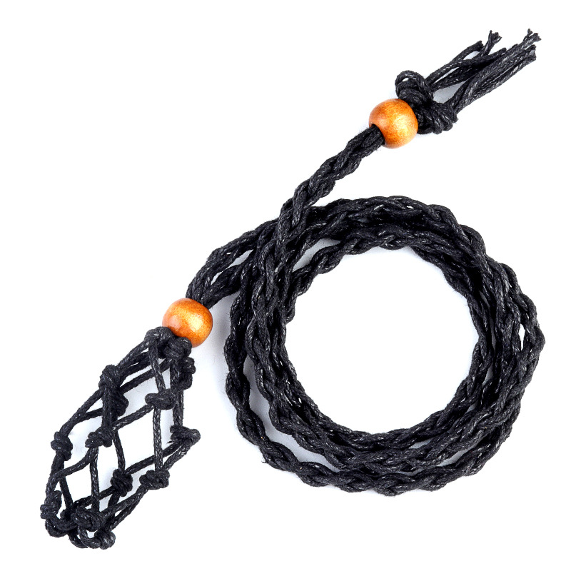 2pcs Handmade Adjustable Braided Net Bag Necklace with Stone Pendant