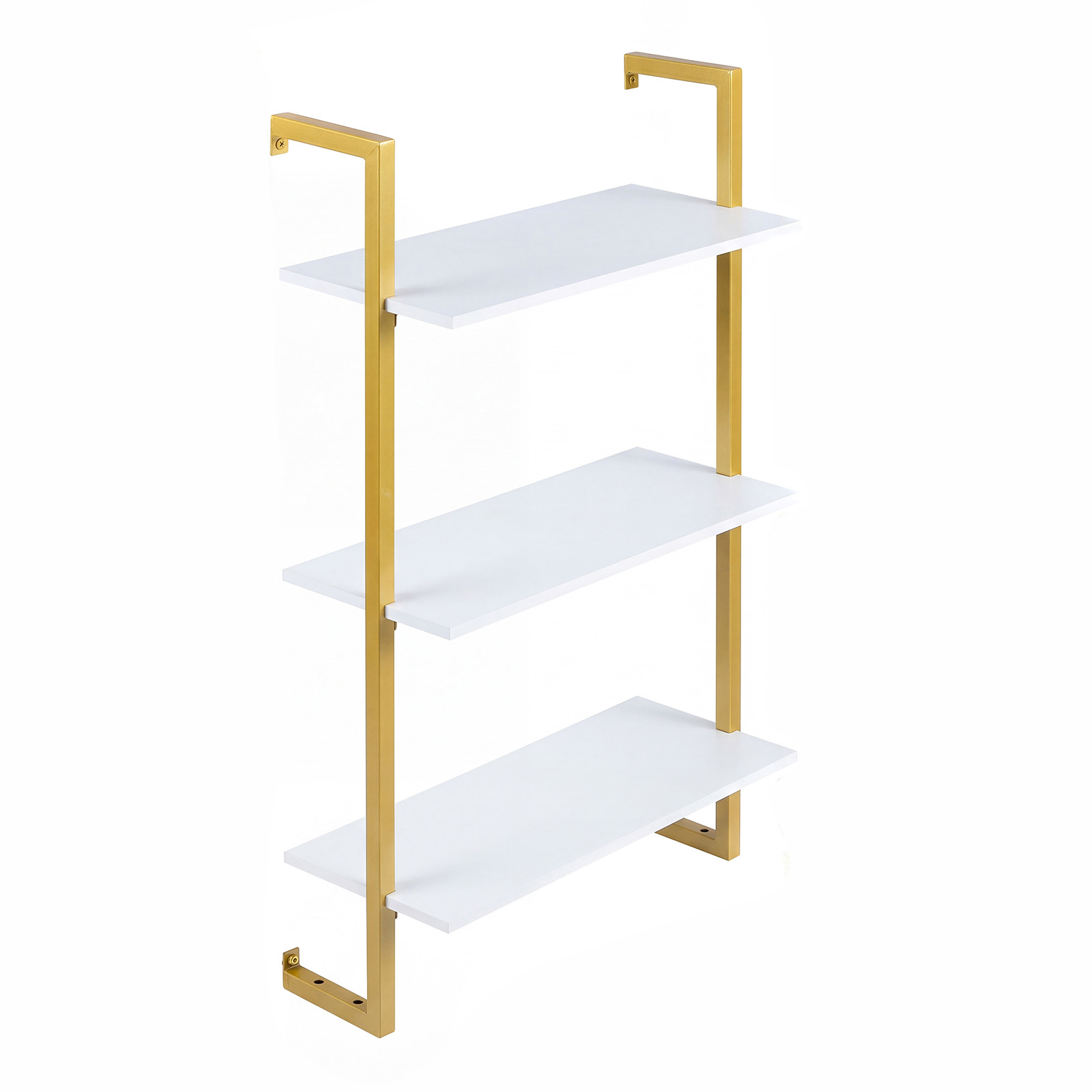 Image of 3-tier Floating Shelf Unit For Wall, Modern Kitchen Shelf, Hanging Display Storage Rack For Living Room, Kitchen And Bathroom, Golden And White, Standing Shelf