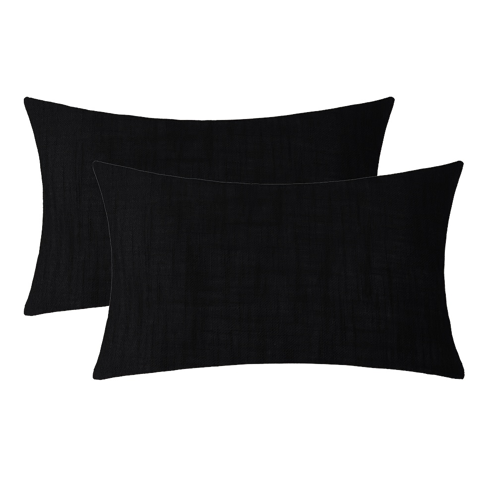 TEMU Set Of 2 Modern Minimalist Decorative Cushion Covers - Solid Black Short Plush Pillowcases With Zipper Closure - Suitable For Living Room,