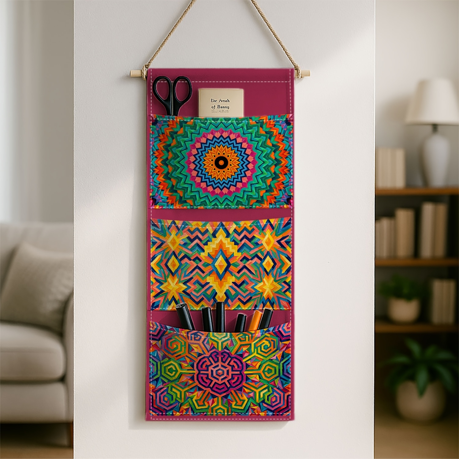 TEMU 1pc Boho Tribal Wall-mounted Hanging Shelf Organizer With Multi-pocket Storage - Colorful Mandala Door/wall-mounted Shelf Suitable For Home,