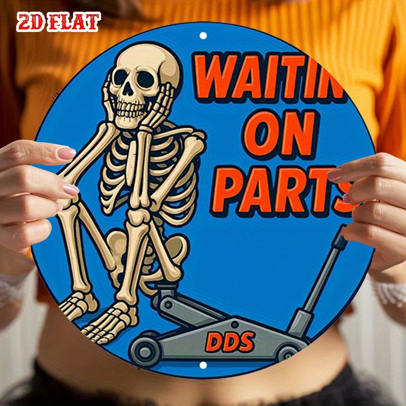 2d piece 2d flat skeleton joke aluminum sign round - Temu