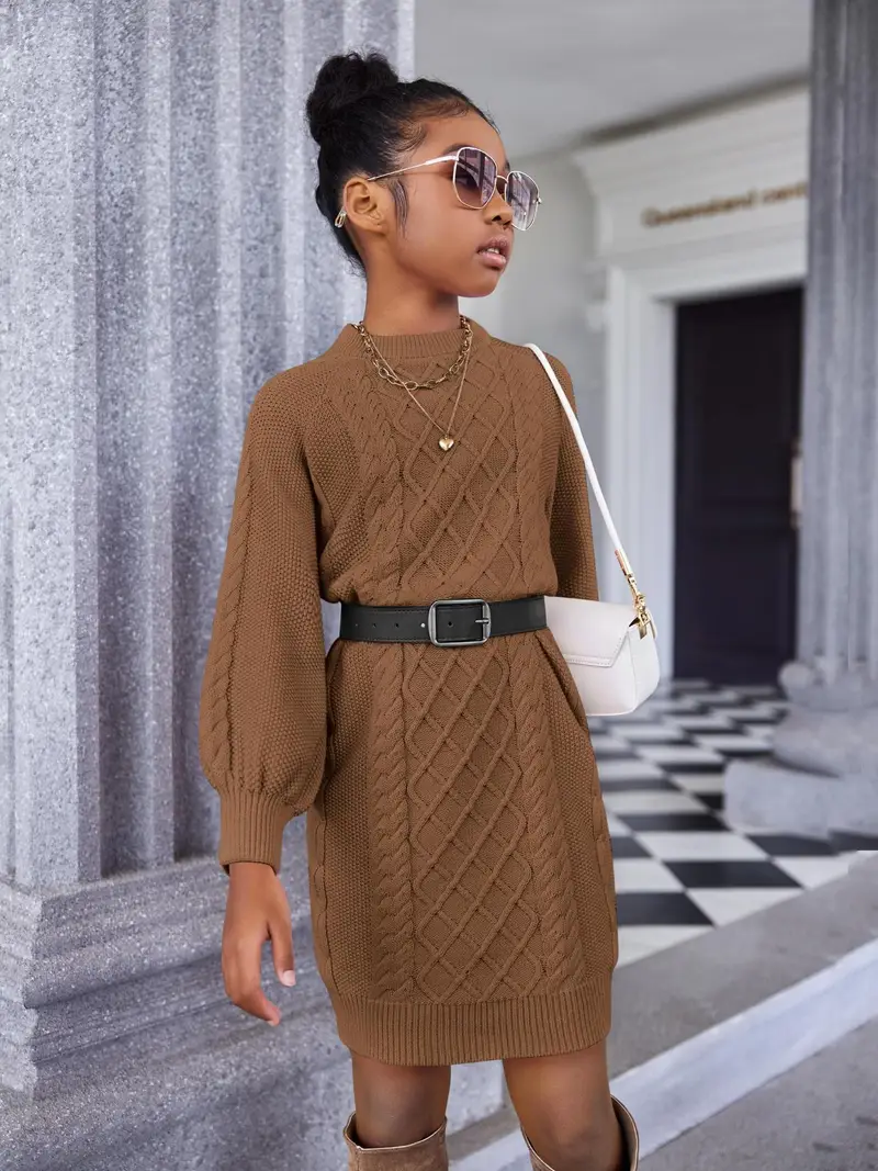 girls sweater dress puff long sleeve casual cable knit - Temu girls sweater dress puff long sleeve casual cable knit - Temu