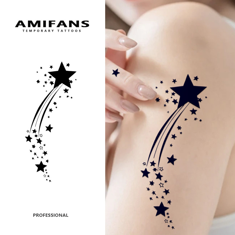 Image of Of Semi-permanent Tattoos Featuring A Shooting Measuring 2.3 Inches By 3.9 Inches. Tattoos To 2 Weeks And Are Designed For Adults, Resembling Styles In Navy Blue, Perfect For Arm Application
