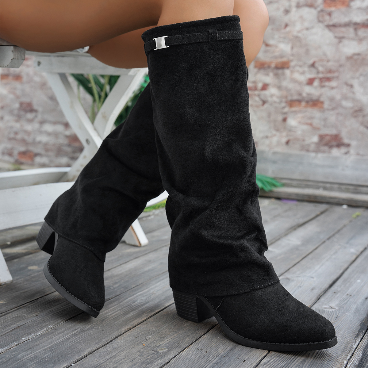 Image of Women's Knee-high Boots With Chunky Heel And Pointed Toe, Women's High-top Boots, Fall Winter Women's Fashion Long Boots, Long Dress Boots, Chunky Heel High-top Boots, Women Shoes