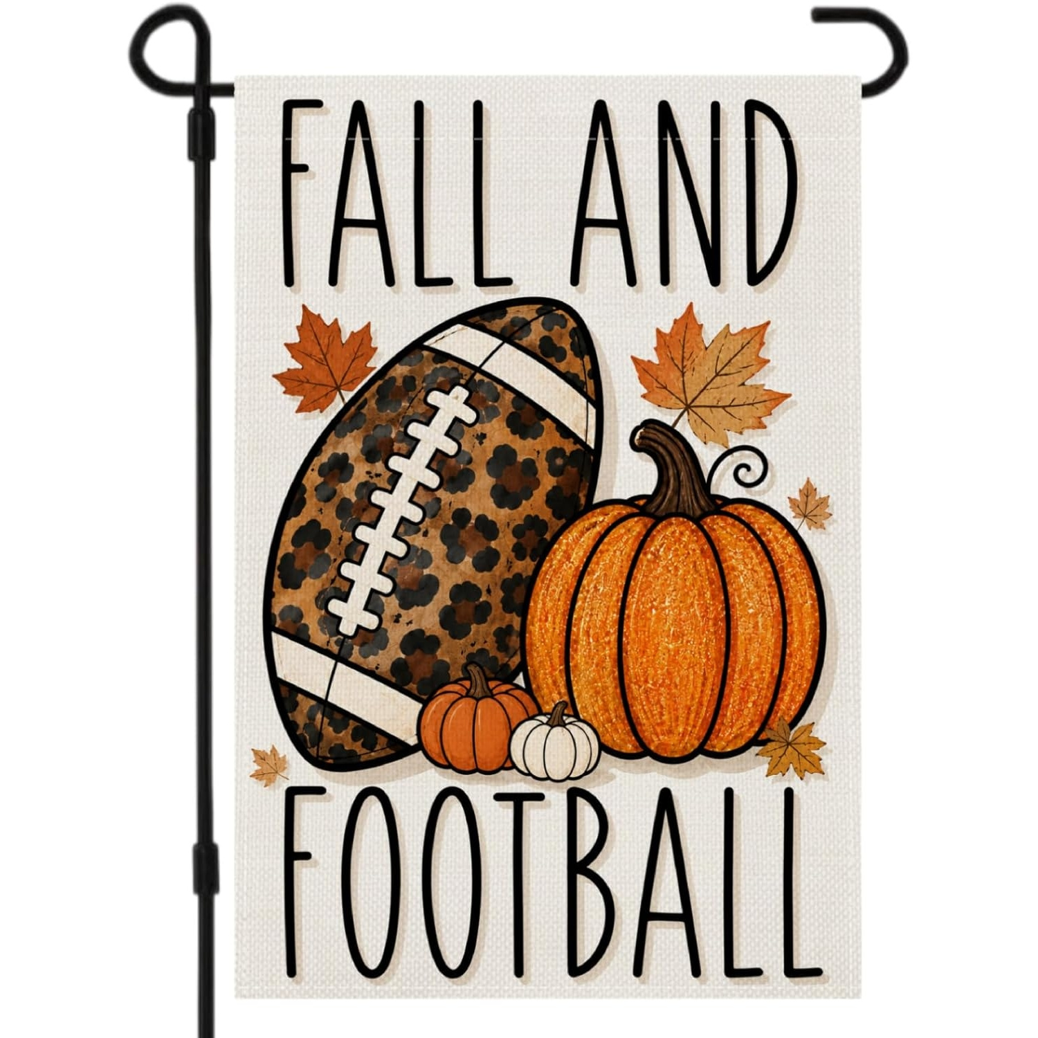 TEMU Autumn Football Garden Flag, Double-sided Design, 12*18 Inch, Leopard Print Football Pattern, Suitable For Outdoor Decoration, Featuring Pumpkin