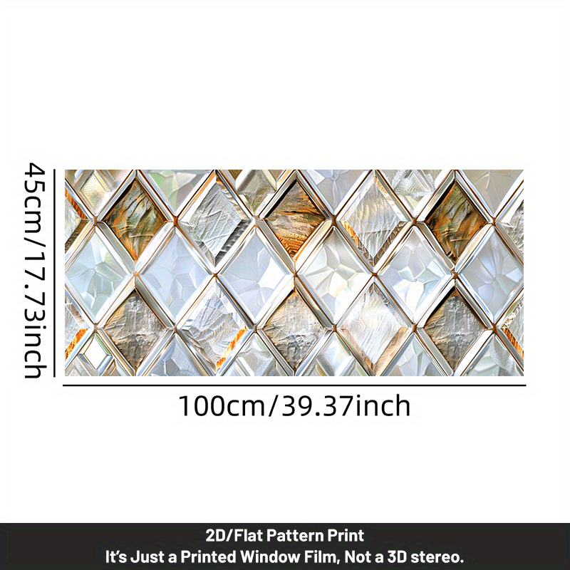 TEMU 2D Plat - 2D Plat - Een stijlvolle kunst raamfolie met een 2D plat geometrisch diamantpatroon in kleurrijk glas, geschikt voor het decoreren van