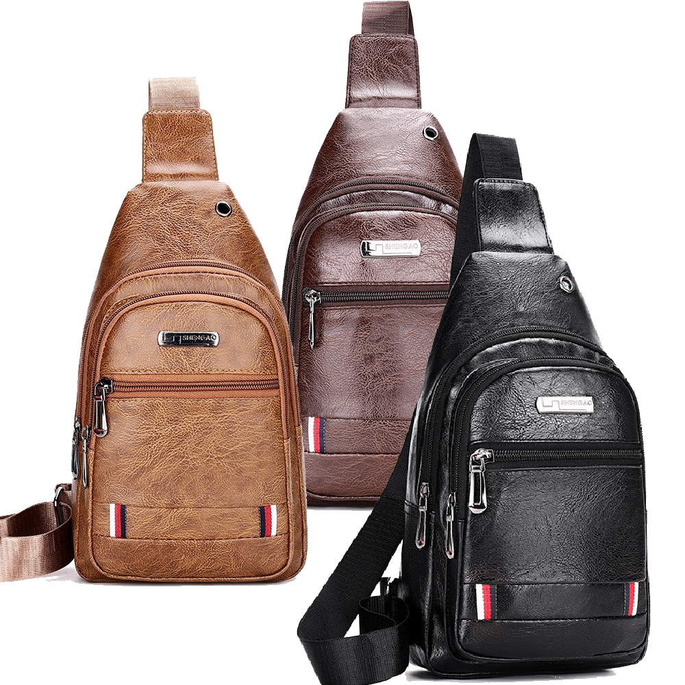 [PU Men's Bag] Soft PU Men's Chest Bag | Simple Casual Business Crossbody Bag with Earphone Hole
