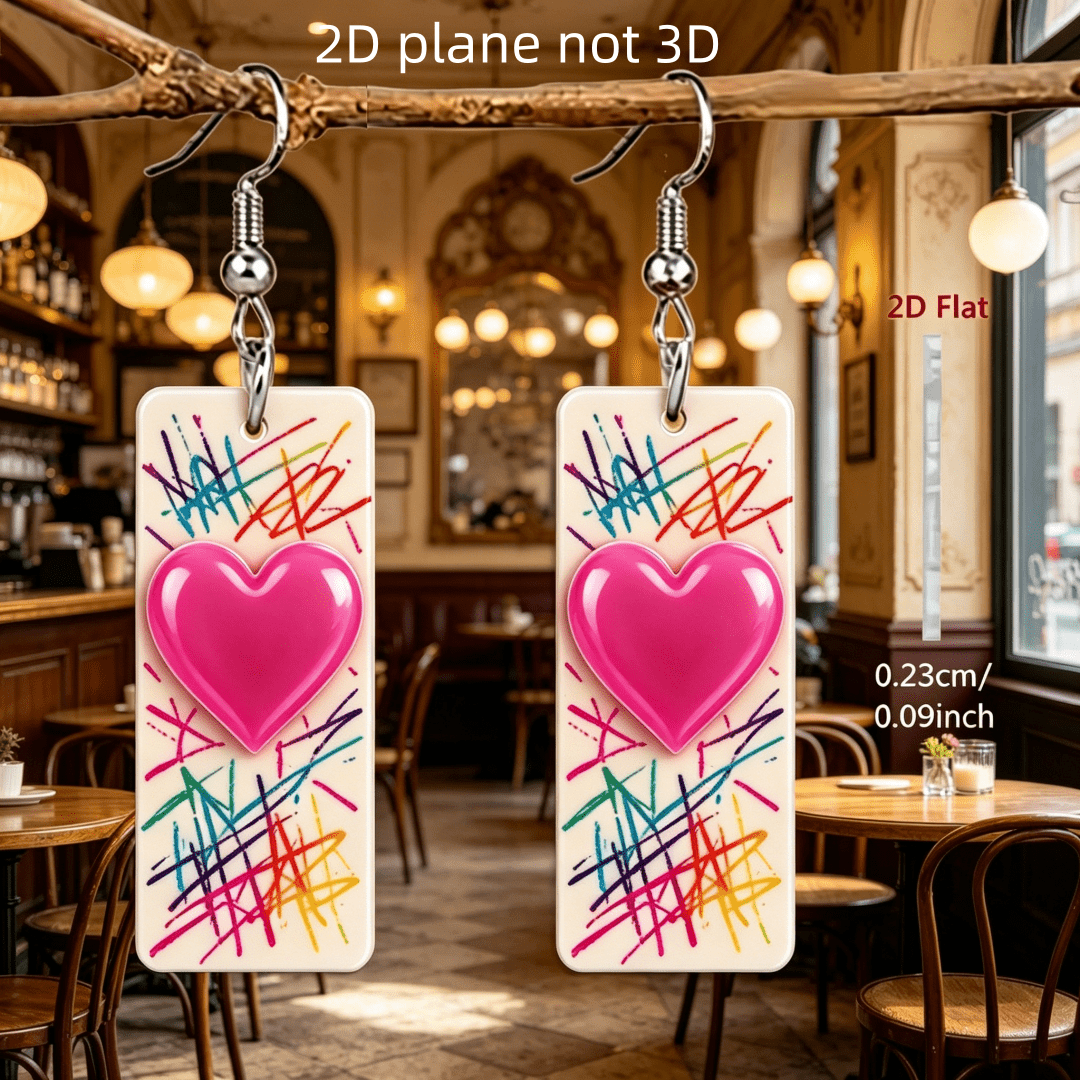 Women's Cute Graffiti Pink Heart Acrylic Earrings