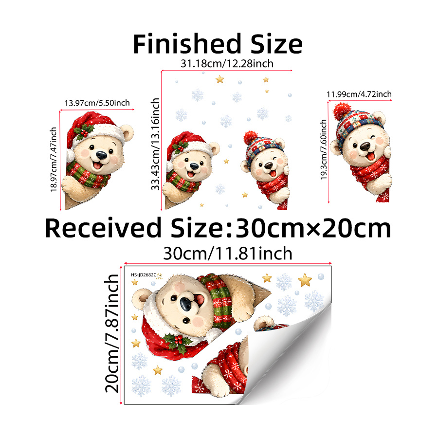 TEMU Adesivi per finestre con orso polare che sbircia di Natale, simpatici orsi con cappello di , sciarpa a maglia, motivo a di e stella, decorazioni