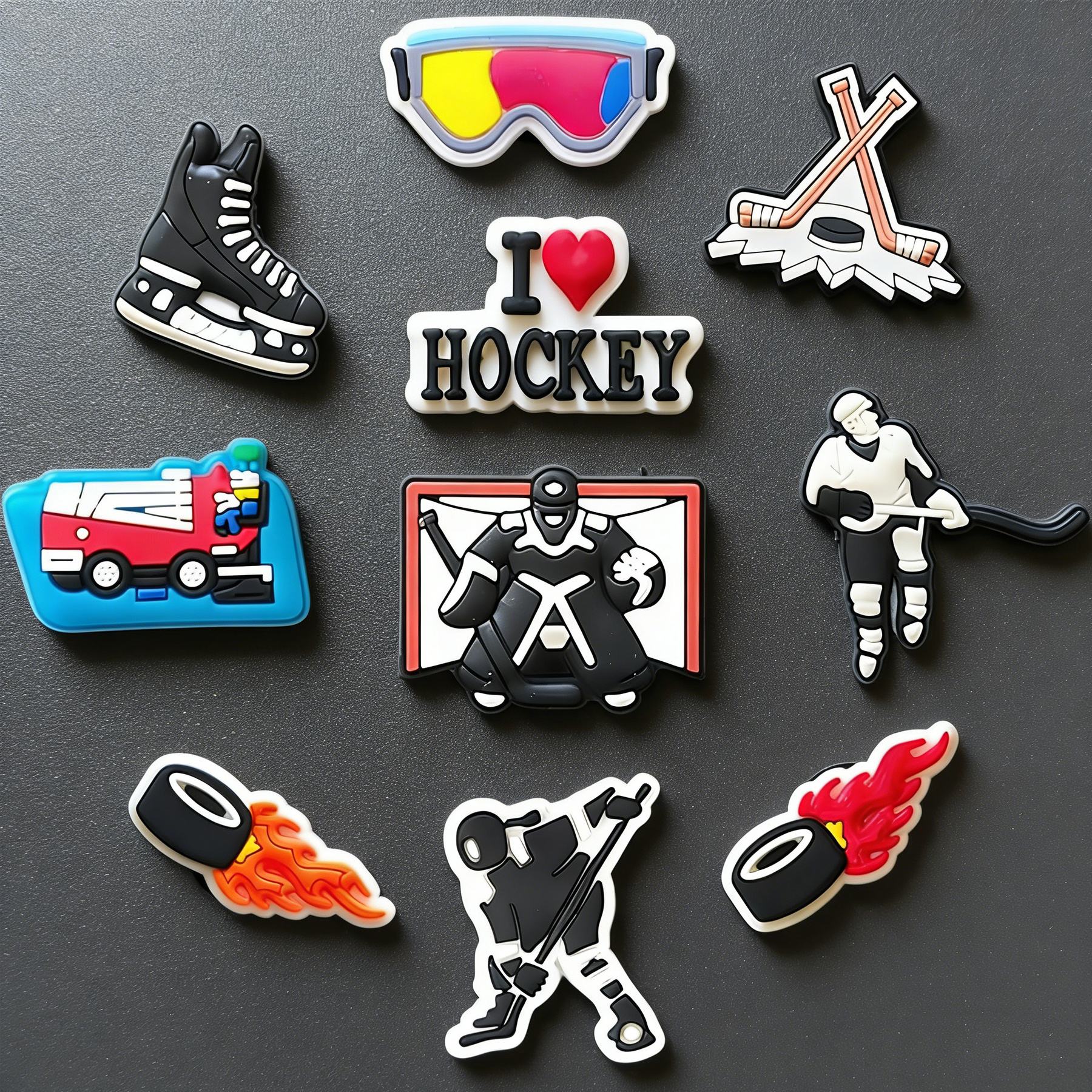 TEMU Lot de 10 breloques pour chaussures sur le thème du hockey, accessoires créatifs DIY amovibles, décorations colorées pour chaussures de hockey,