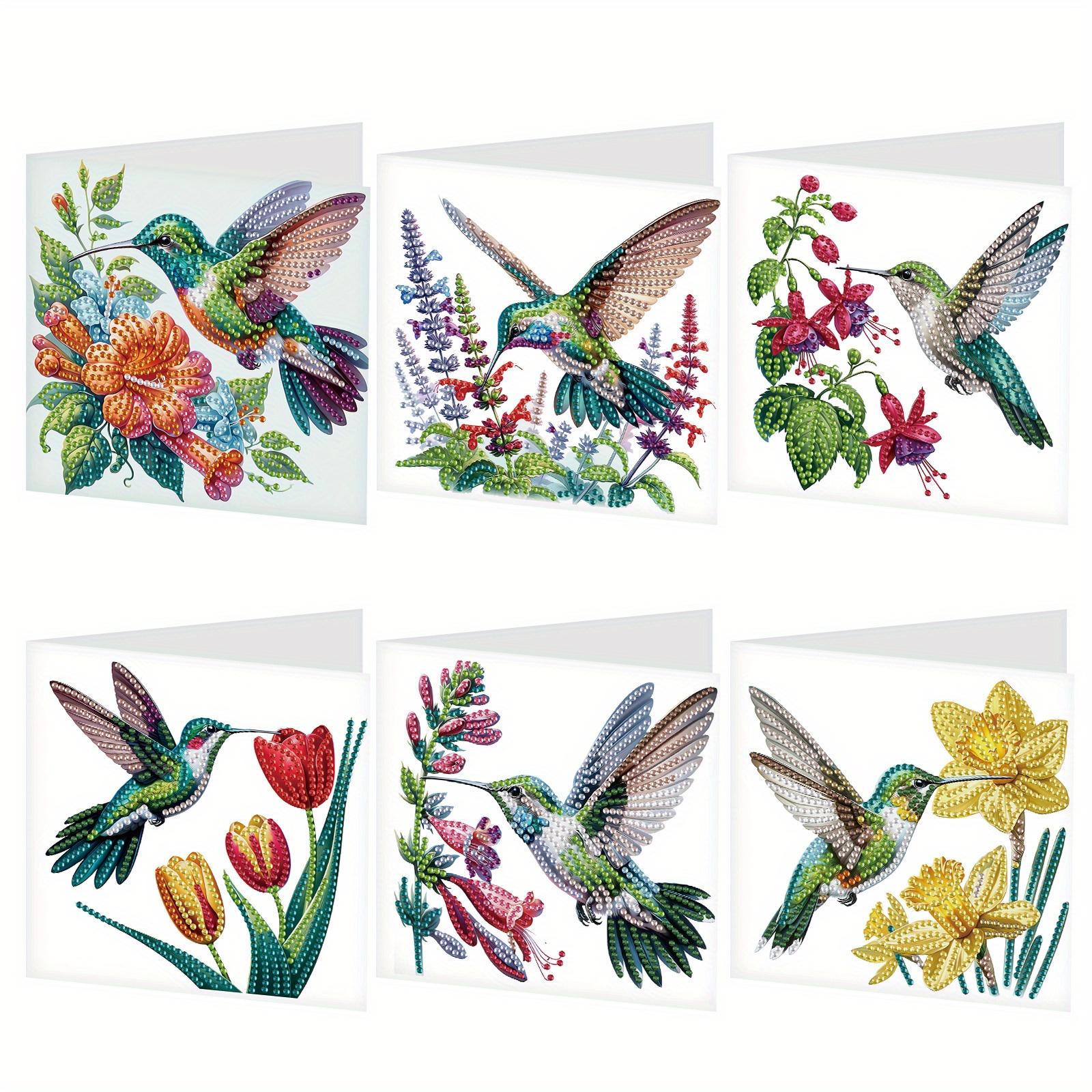 

6pcs 5d Diy Diamond Painting Greeting Card Kits - Hummingbird & , Handcrafted Glitter Birthday Cards With Envelopes, Gifts &