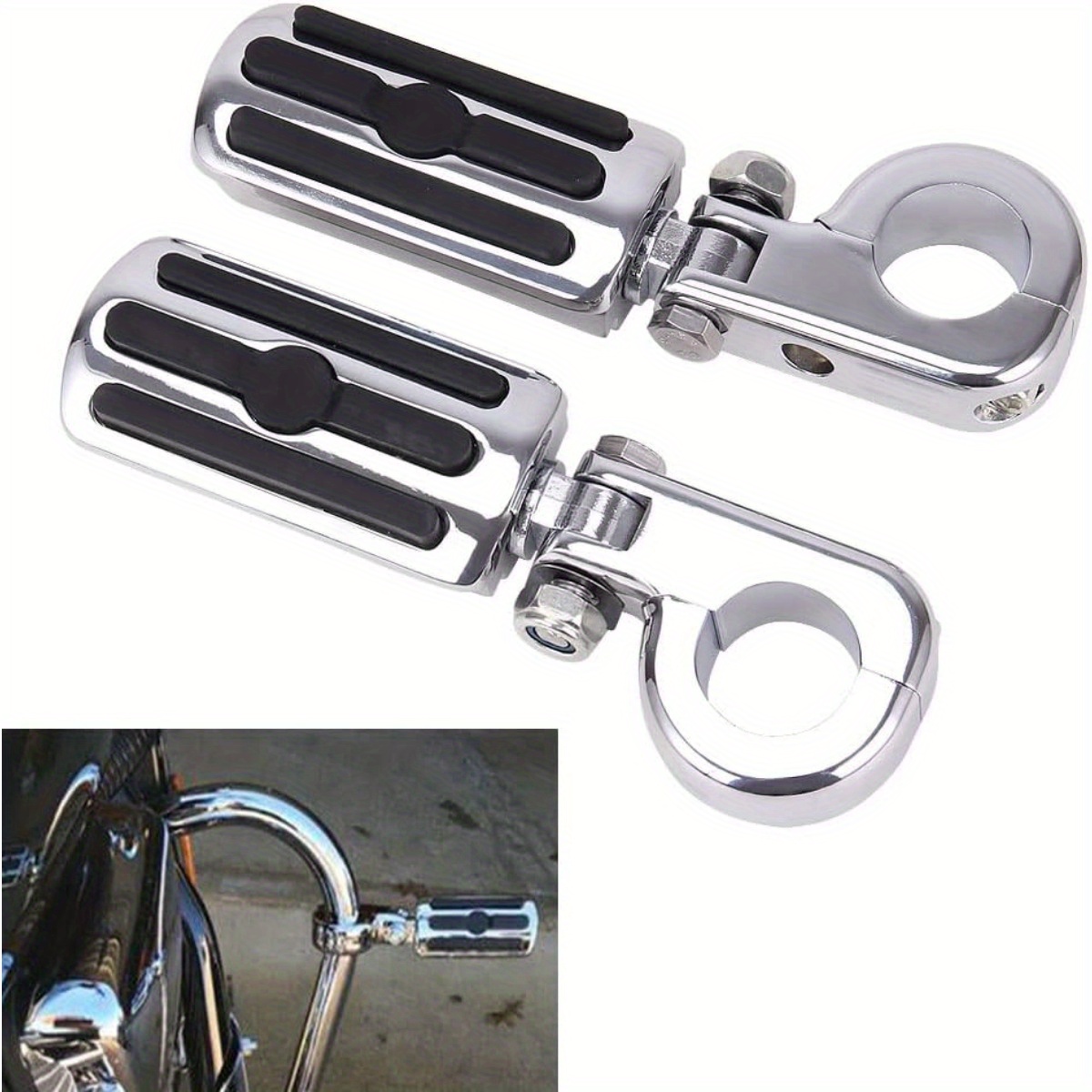 TEMU 1-1/4" Motorcycle Foot Pegs For 1.25" Engine Guard Highway Pegs For Crash Bars Foot Pedal Bracket Clamp Compatible With Touring Electra Road