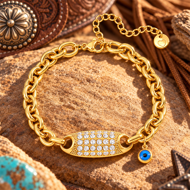 Infinity Symbol Wrist Band & Evil Eye Chunky Bracelet Set