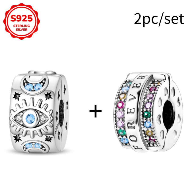 Image of 2pcs Of 925 Sterling Silver Eye Safety Color Women's Fashion Suitable Diy Bracelet Necklace Engagement Birthday Gift