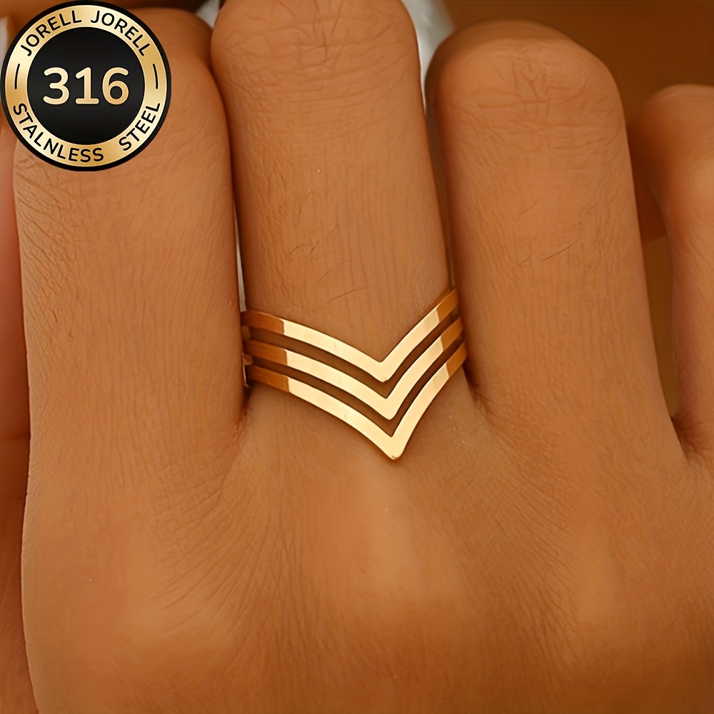 TEMU High-quality Stainless Steel Hypoallergenic Golden , Anti-fading, Easy And Elegant, Suitable For Everyday Wear Or Party Fashion Women's Ring,