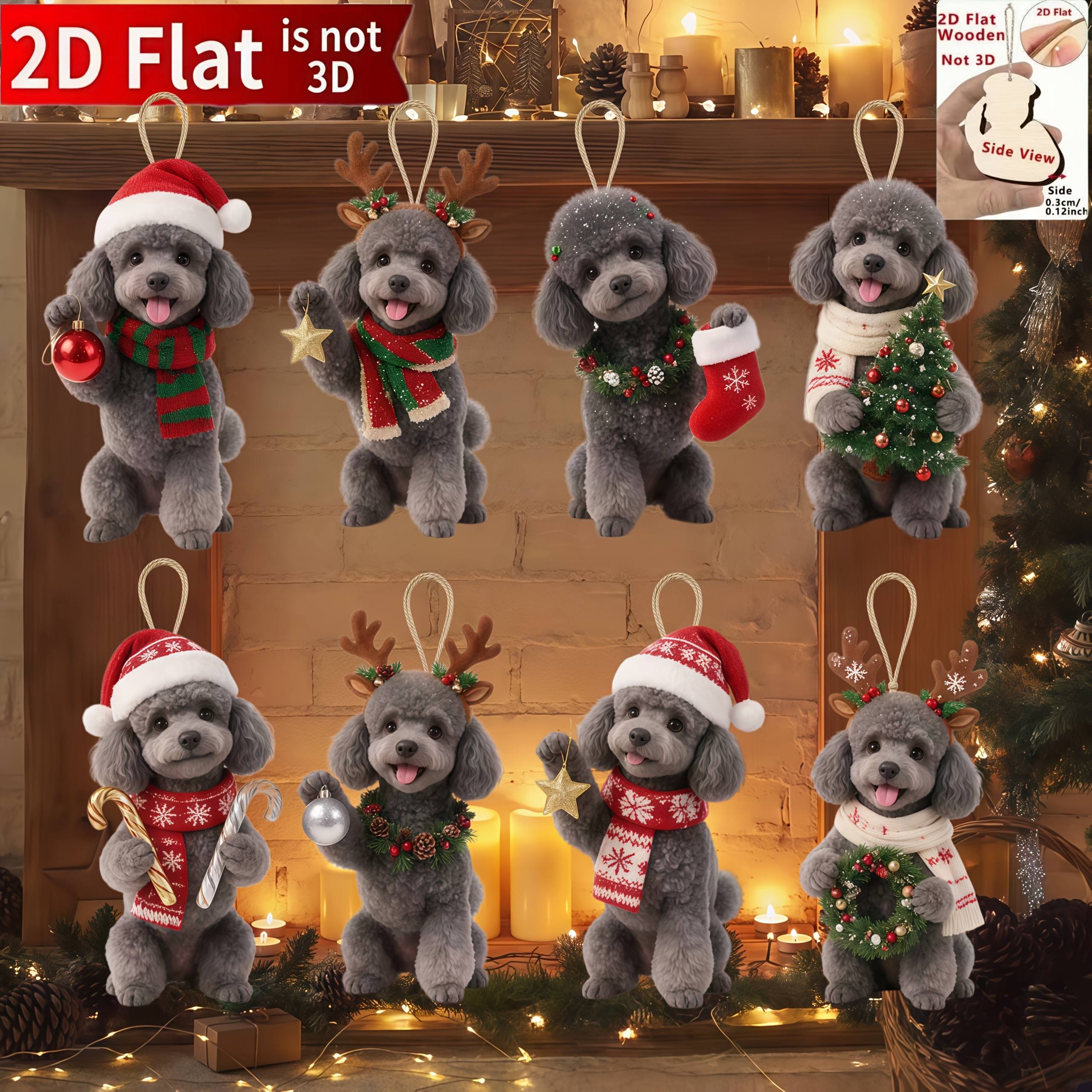 TEMU 2d Flat, 8pcs Wooden Gray Poodle Ornaments, Handmade Retro And Charms, Cute Home Decor, Home Decor, Multi-holiday Decor Suitable For Halloween,
