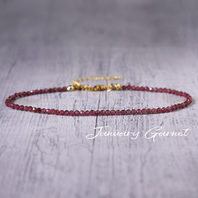 Natural Stone Delicate Bracelet Minimalist Garnet Bracelet Jewelry Gift