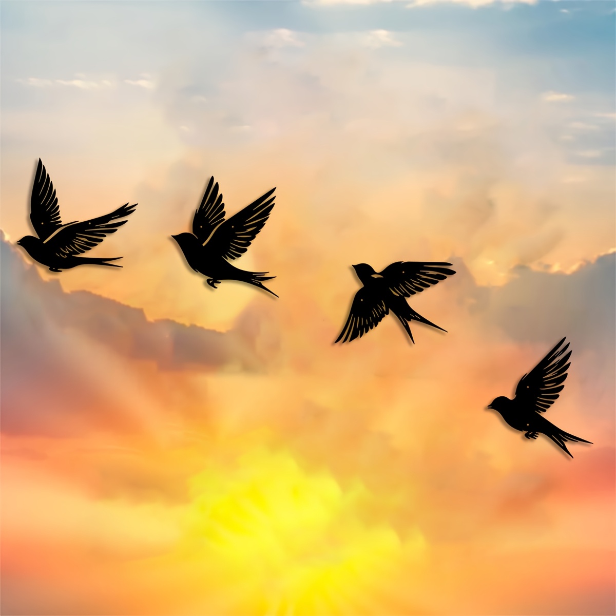TEMU Ensemble de 4 pièces, Art mural d'oiseau en métal, Art mural d' rustique, Ensemble d'art mural, Art mural d', Cadeau pour les ornithologues