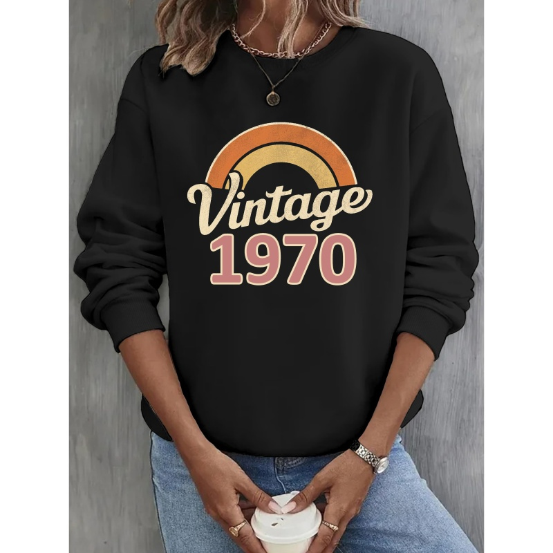 

Sweat-shirt vintage pour femmes des années 1970, pull décontracté à col rond, polyester, motif géométrique, mode automne/hiver, sweat à capuche et t-shirt tendance pour femmes