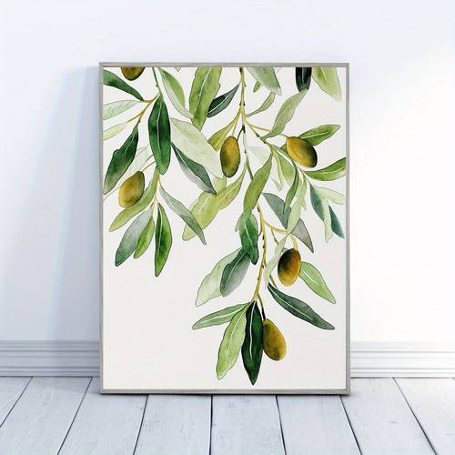 Artikelbild 1 stück olivenzweig aquarell kunstdruck - olivenbaum poster für zuhause, büro, küche, schlafzimmer, badezimmer - neutrale olivenzweig wanddekoration - 12x16 zoll rahmenlose leinwandmalerei, 2d flach, für raumdekoration