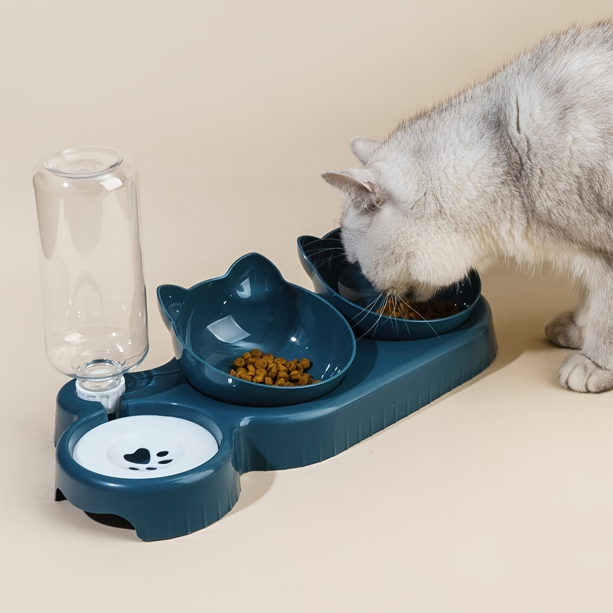 

Alimentateur Ergonomique 3-en-1 pour Chat avec Inclinés & Distributeur d'Eau par Gravité - de Protection du Cou, Batterie, Bol pour Animaux, d'Oreilles