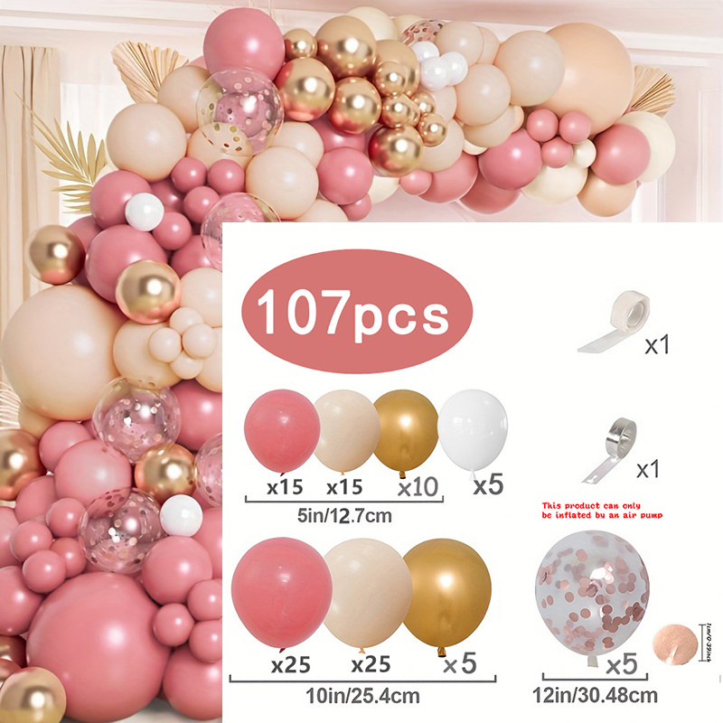 TEMU Kit di palloncini 107 pezzi rosa retr簷, , in metallo per decorazioni di feste di compleanno per ragazze, matrimoni, fidanzamenti, baby shower,