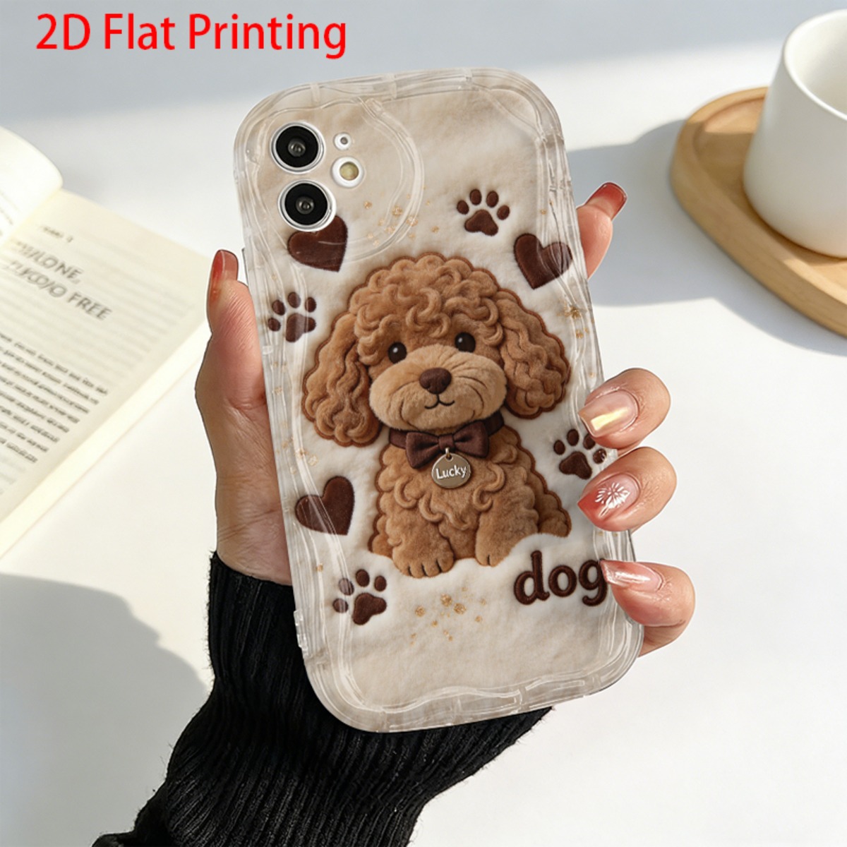 TEMU Phone Case - [phone Case] 2d Flat Printing, Cute Poodle With Hearts And Perfect For Christmas, Holiday, And Birthday Gifts, Suitable For Iphone