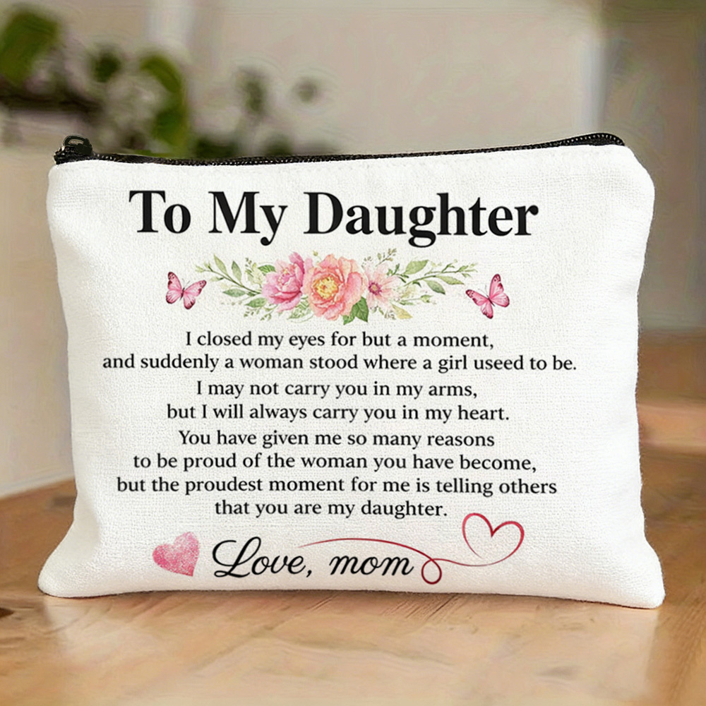 TEMU 1pc Makeup Bag With Message Print For Daughter, A Thoughtful Gift, Commemorative Edition Portable Storage Pouch, Suitable For Organizing