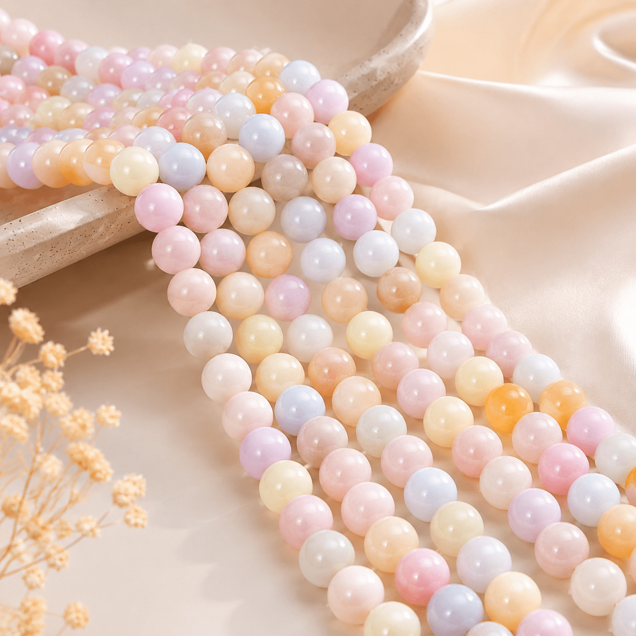 TEMU Beige Round Smooth Beads, Jewelry Making Supplies For Bracelets, Necklaces, Headpieces And Earrings