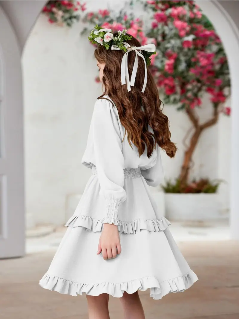 girls long sleeve dress boho tiered ruffle hem elegant - Temu girls long sleeve dress boho tiered ruffle hem elegant - Temu