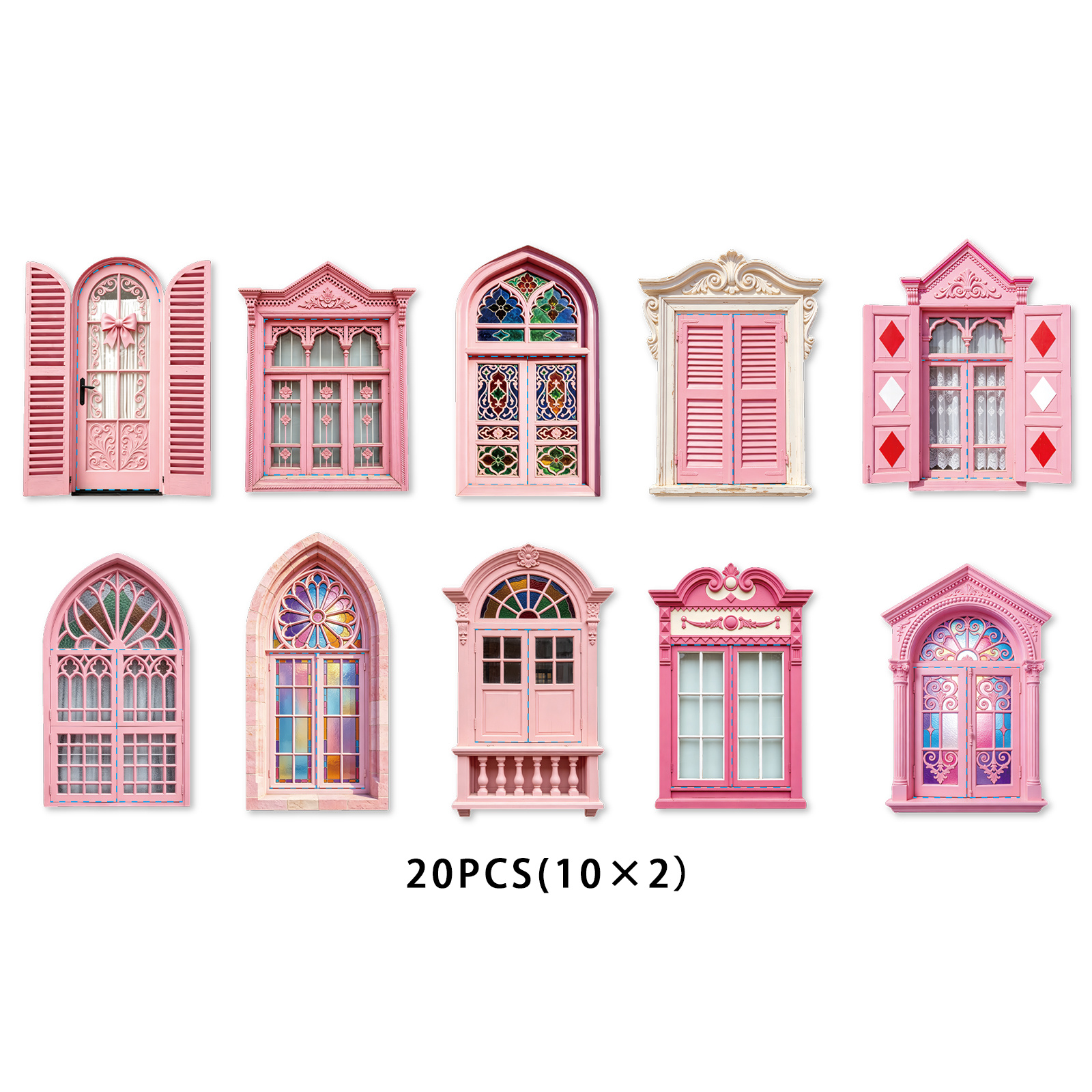 TEMU Life 20pcs Pink European-style Window Stickers, Stained Glass Embossed Vintage Window Shape Diy Photo Album Border Decoration, Suitable For Gift