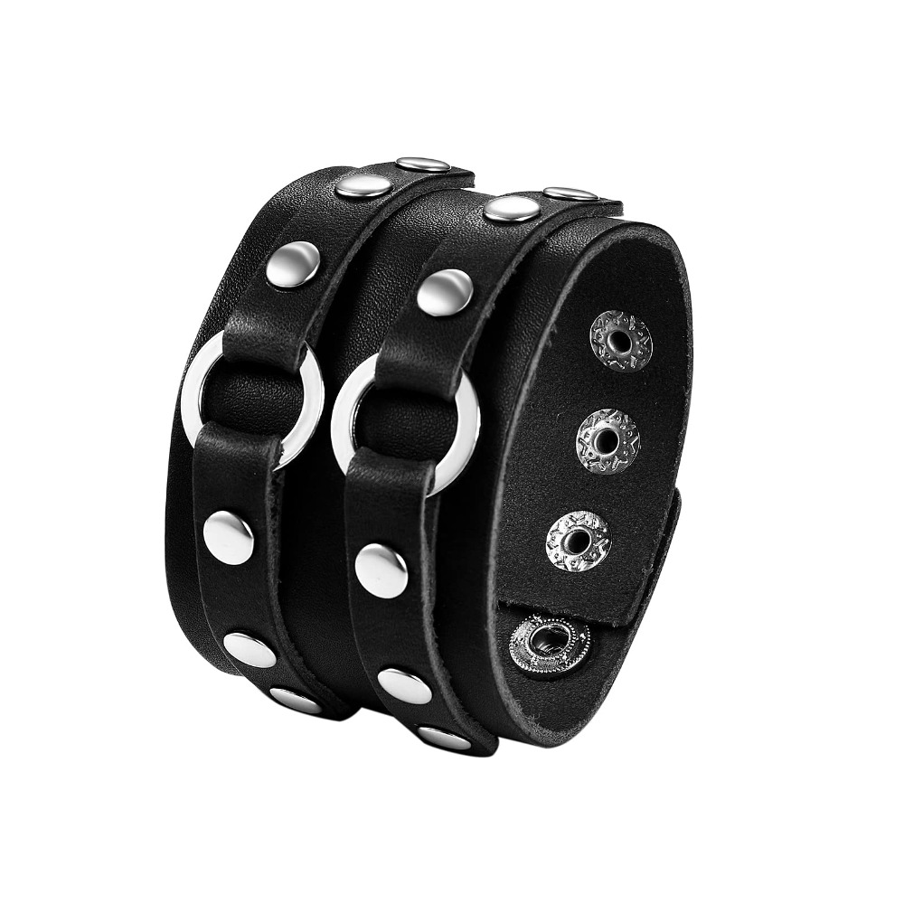 Image of Jewelrywe Men's Wide Pu Leather Motorcycle Wristband - Adjustable Hand-wrapped Gothic Punk Rock Cuff Bracelet, Edgy Woven For Style, Wear & Gifts (christmas/valentine's/father's Day)