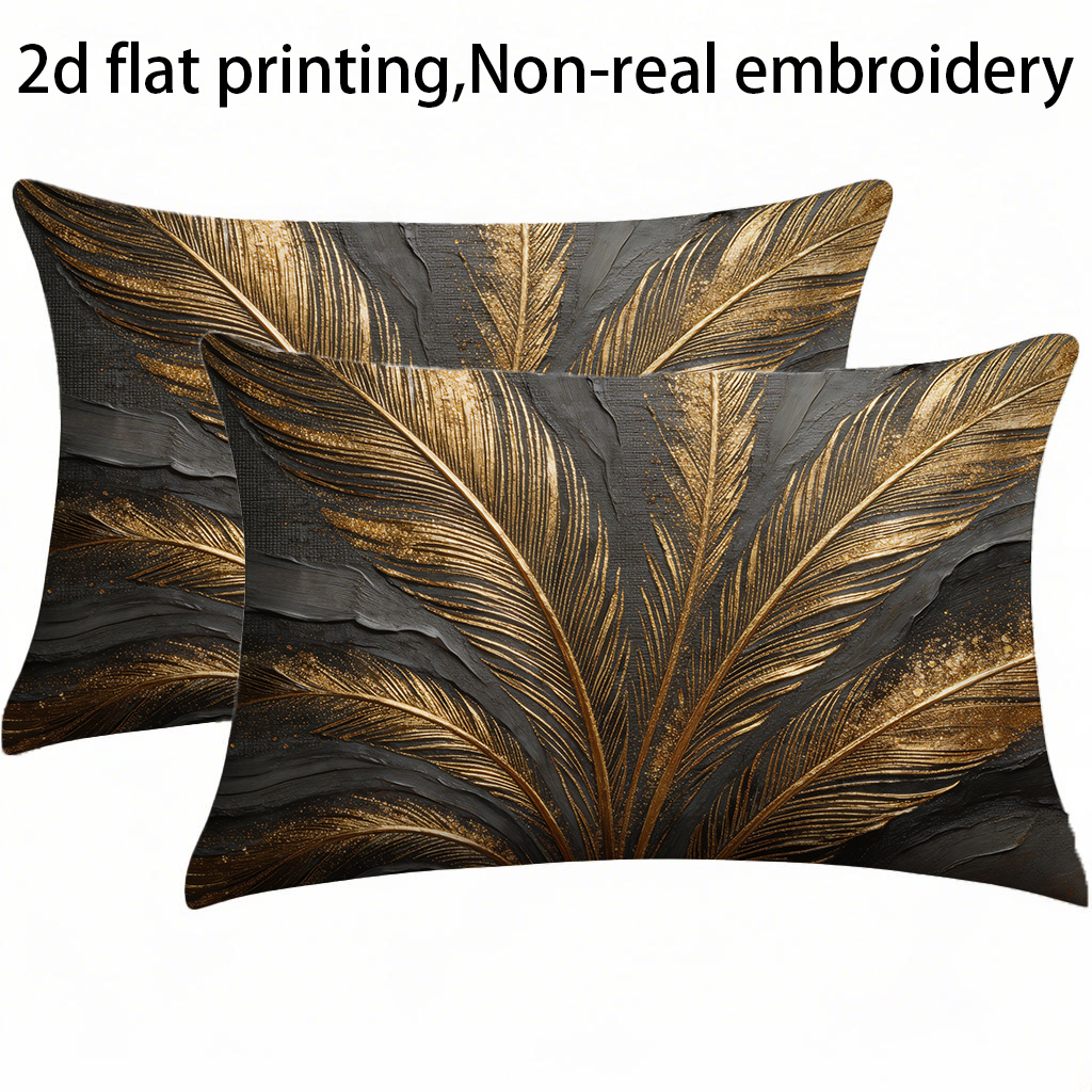 TEMU 2d Flat - Set Of 2 Rectangular Pillow Covers Made Of Polyester Featuring 2d Flat Prints And Non-realistic Embroidery Design, Ideal For Modern