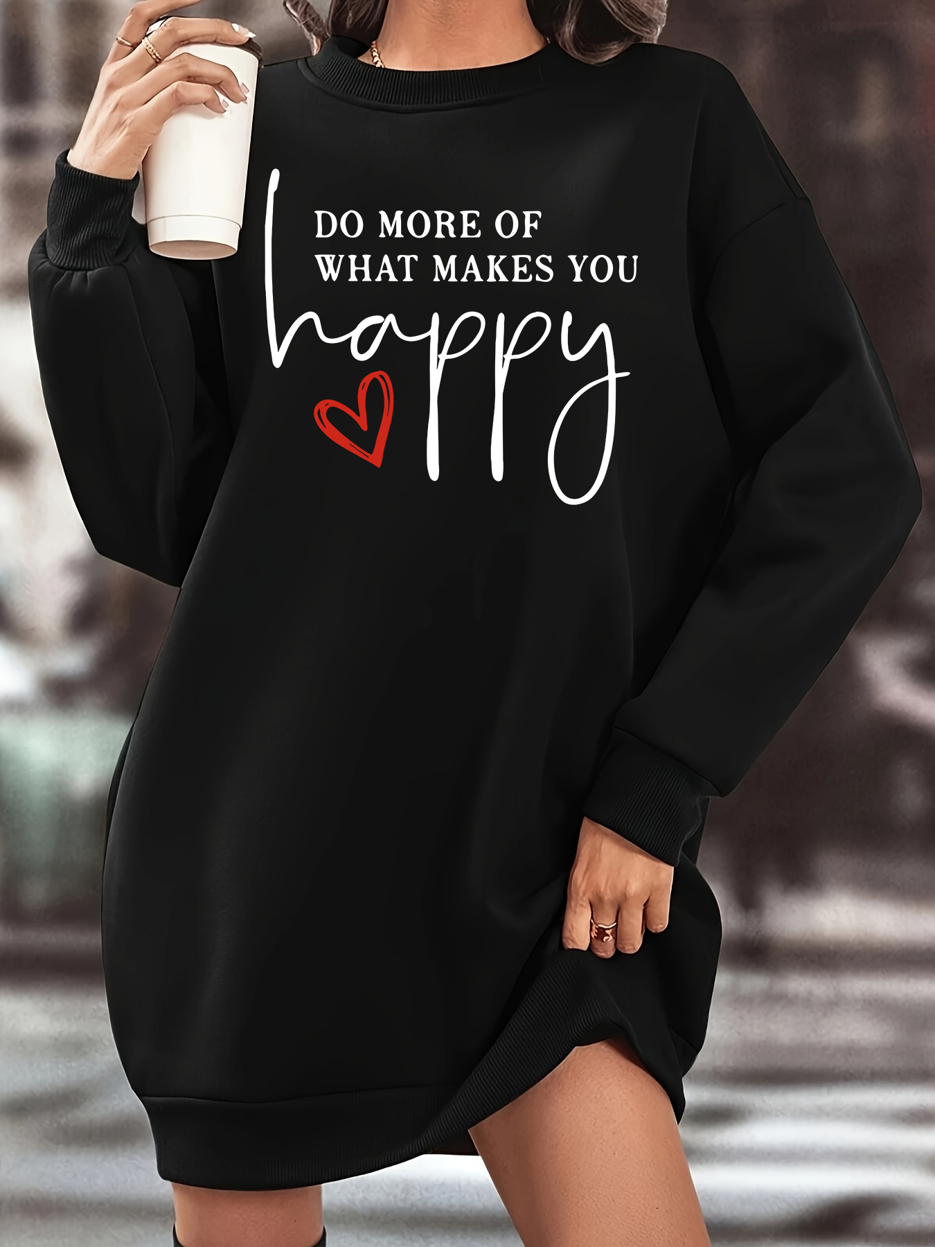women's fleece lined sweatshirt dress happy