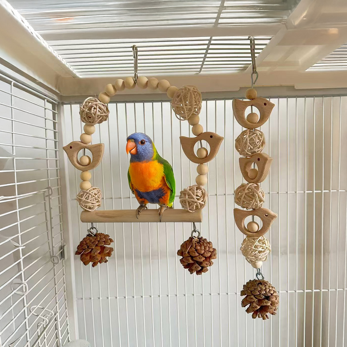 1pc parrot wooden swing hanging toy bird   bite toy parrot toy bird cage accessory suitable for small birds and parrots
