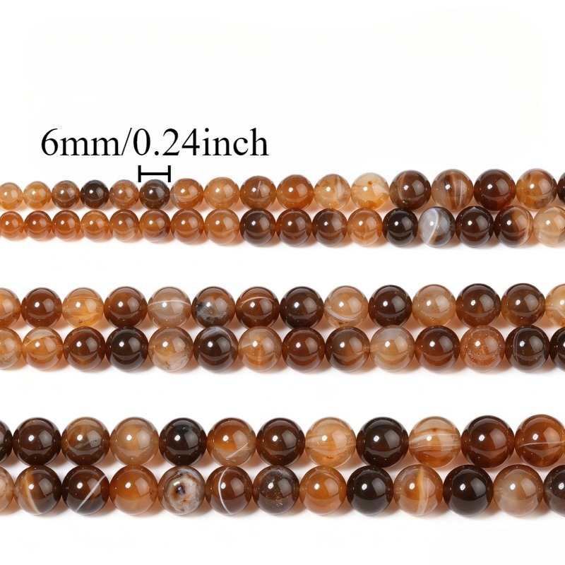 TEMU Natural Coffee Striped Agate Loose Beads, Brown Beads For Jewelry, Bracelet Necklace Earring Supplies, Unisex Gift For Women Men
