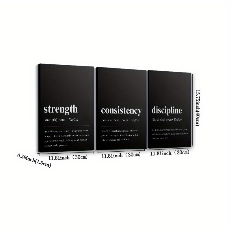 TEMU 3pcs Motivational Definition Wooden Framed Canvas Painting, Office Gym Fitness Wall Art, Living Room Decoration Bedroom Home Decor