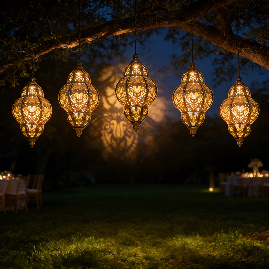 TEMU 5pcs Moroccan Outdoor Solar Chandelier, Featuring A For Light, Ideal For Decorating Gardens, , Lawns, , Illuminates Light, Best Gift For