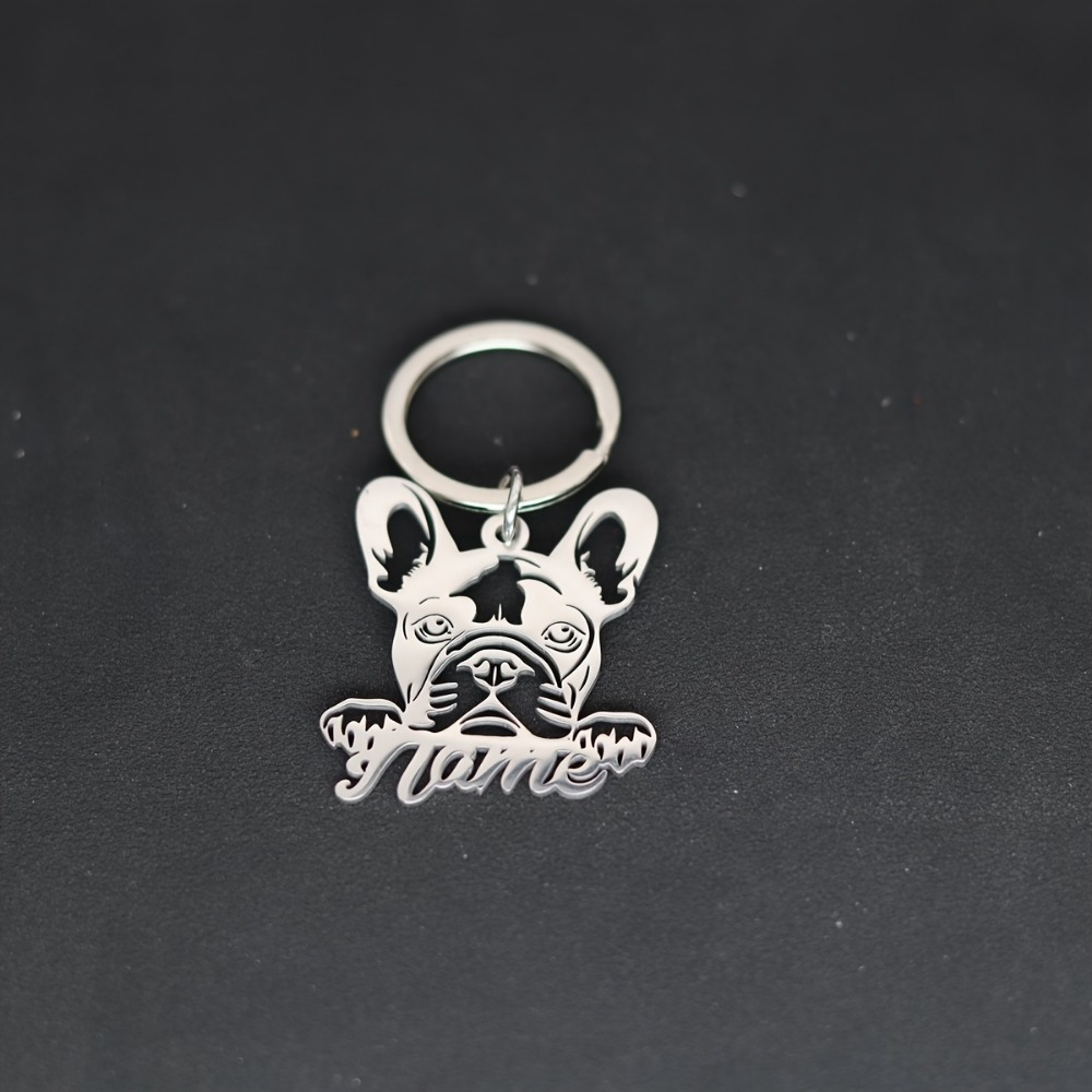 Image of French Bulldog Dog Tag Keychain - Custom Name/text/date/message, Plated Pet Tag Suitable For , Durable Gift For French Bulldog Owners, For Or Pet Accessory