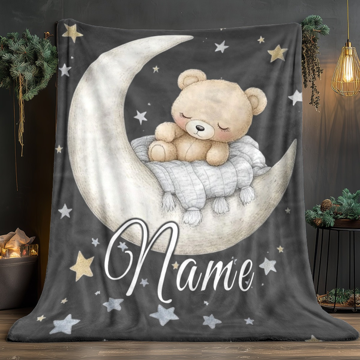 Personalized Bear Moon Portable Blanket, Lightweight Throw