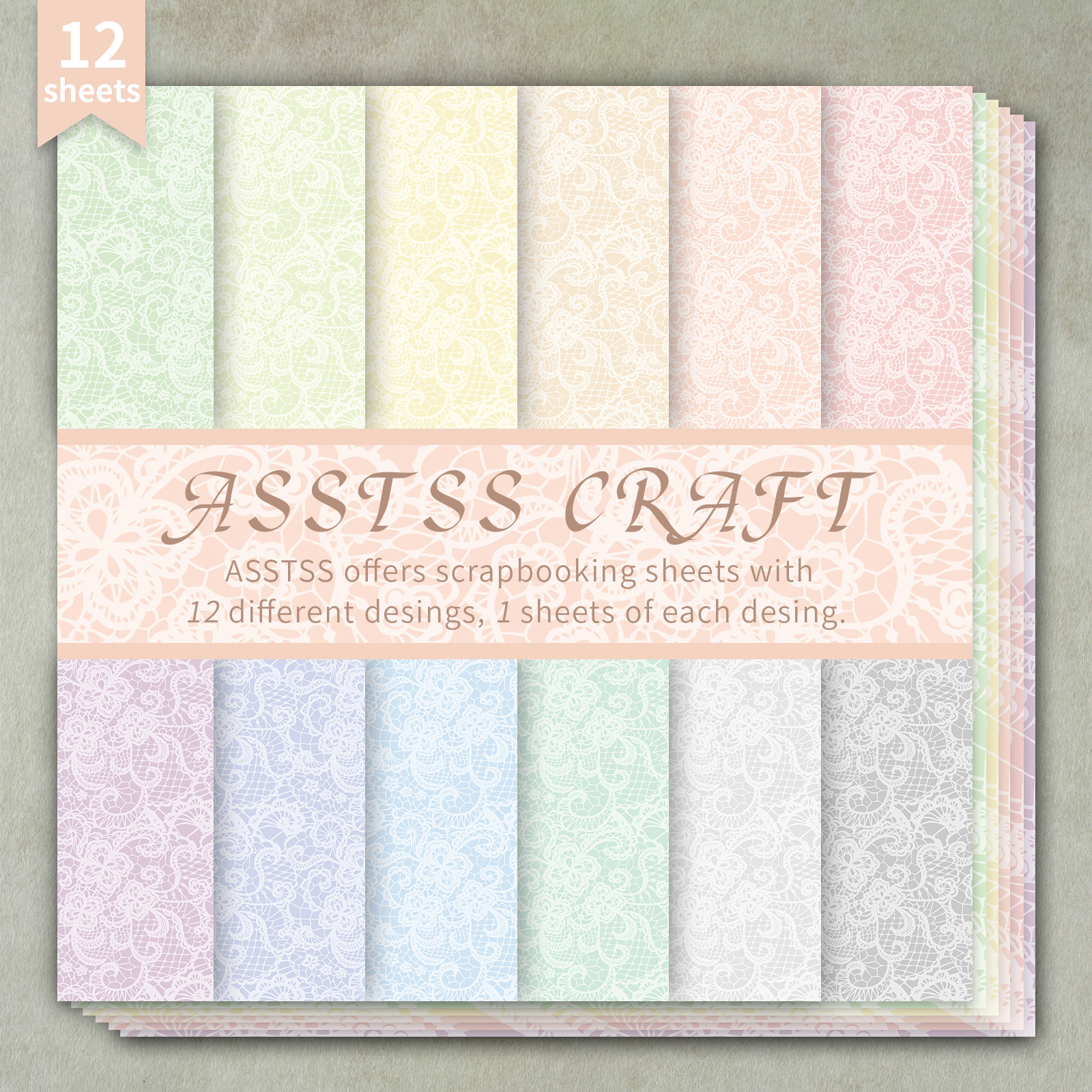 TEMU 12-sheet Asstss Scrapbooking Paper Pad | Elegant Pastel Lace Backing Paper Supplies, Heavyweight Cardstock For Journaling, Collage Art, Greeting