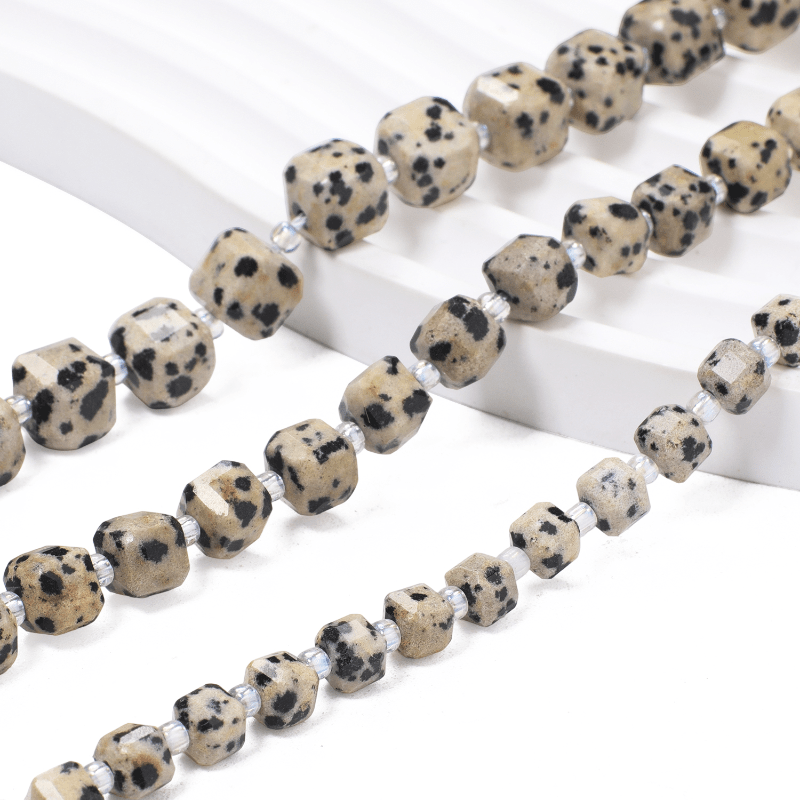 Beautiful Yellow Spotted Jasper Faceted Cube-Shaped Beads